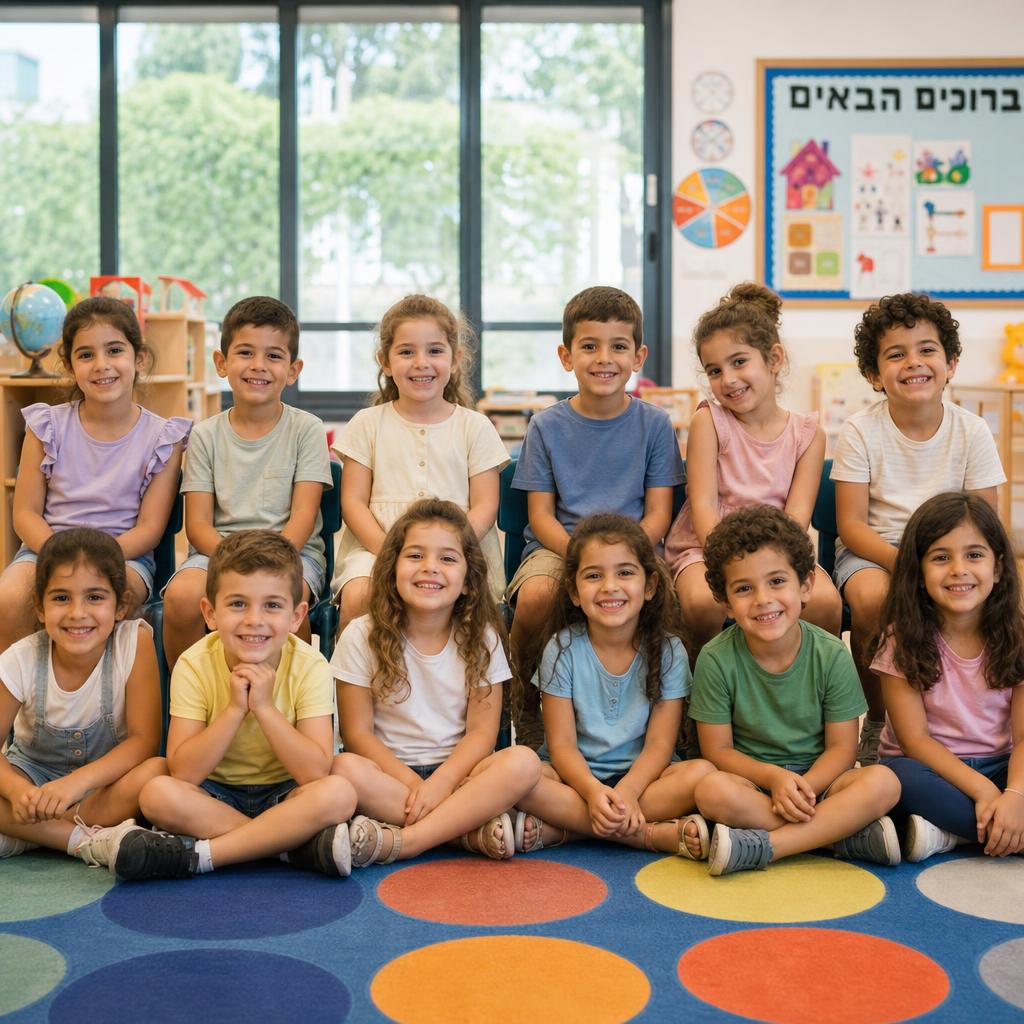 ילדי הגן יושבים יחד כמו בתמונת ספר מחזור